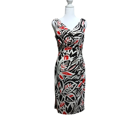 Lauren Ralph Lauren Dresses & Skirts - Lauren Ralph Lauren Black Red White Abstract Print Ruched Sheath Dress Size 8